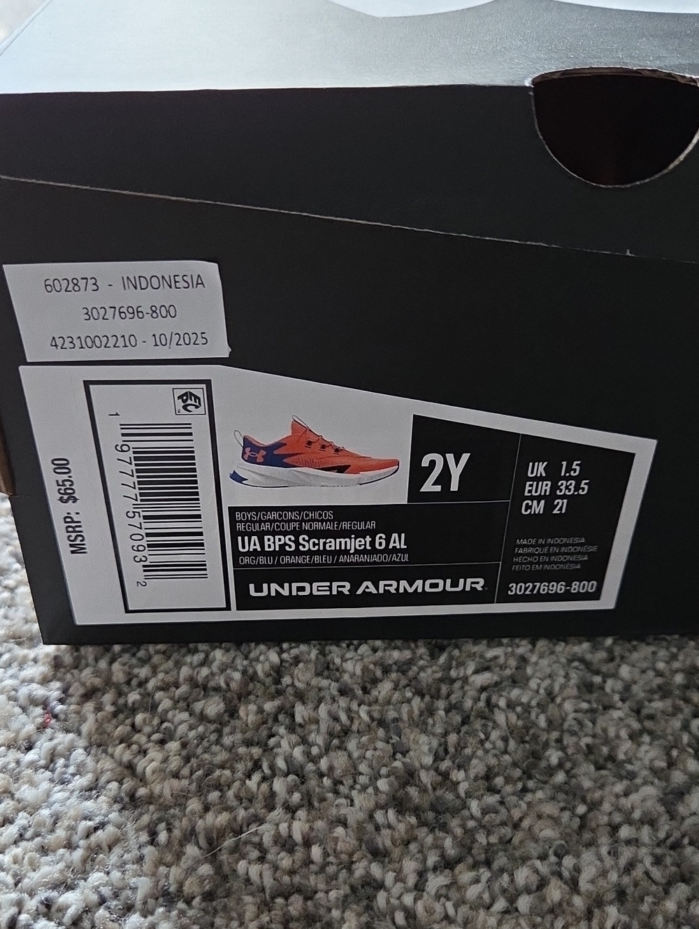 Under Armour Boys Running Shoes in Orange and Blue - UA BPS Scramjet 6 AL